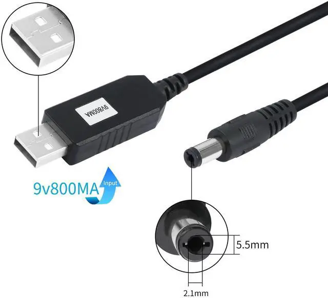 Alt view image 4 of 6 - Vszerda DC 5V to DC 9V USB Voltage Step Up Converter Cable 1M/3.3FT USB to DC 5.5 x 2.1mm Convert Cable Max Current 800mAh for Fan Led Light Router Speakers(5-9V)