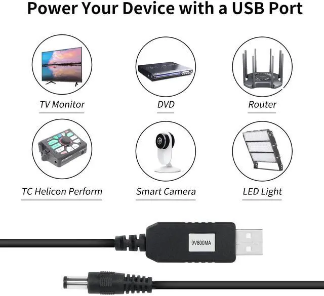 Alt view image 2 of 6 - Vszerda DC 5V to DC 9V USB Voltage Step Up Converter Cable 1M/3.3FT USB to DC 5.5 x 2.1mm Convert Cable Max Current 800mAh for Fan Led Light Router Speakers(5-9V)