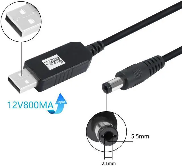 Alt view image 4 of 6 - Vszerda DC 5V to DC 12V USB Voltage Step Up Converter Cable Power Supply USB Cable with DC Jack 5.5 x 2.1mm for Fan Led Light Router Speakers (5-12V)