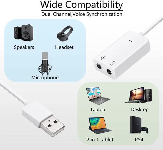 Alt view image 4 of 6 - Vszerda USB Sound Card Adapter 7.1 Channel External Audio Adapter Stereo Sound Card Converter 3.5mm AUX Microphone Jackfor Windows, MAC, Linux, PC,Laptop, Desktops