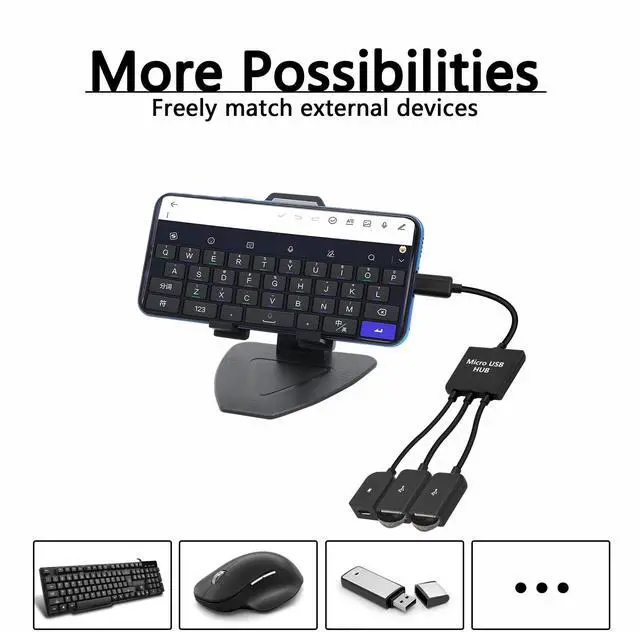 Alt view image 3 of 6 - Vszerda Micro USB to Dual USB Cable Micro USB Male to 2 USB Female OTG Splitter with Micro Female for Android Tablet Pc and Smart Phone and More