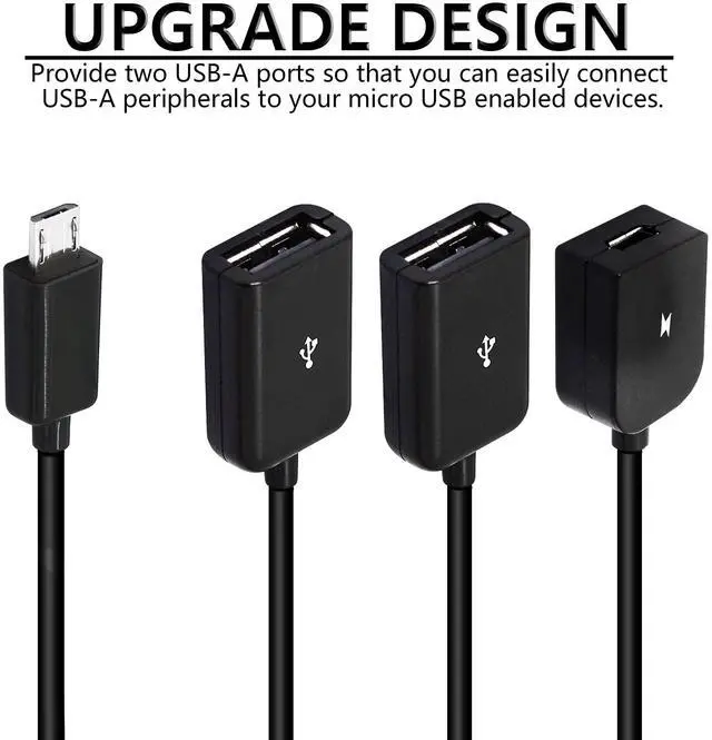 Alt view image 2 of 6 - Vszerda Micro USB to Dual USB Cable Micro USB Male to 2 USB Female OTG Splitter with Micro Female for Android Tablet Pc and Smart Phone and More