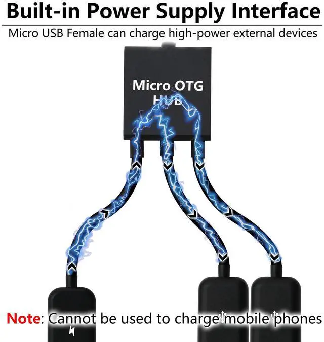 Alt view image 4 of 6 - Vszerda Micro USB to Dual USB Cable Micro USB Male to 2 USB Female OTG Splitter with Micro Female for Android Tablet Pc and Smart Phone and More