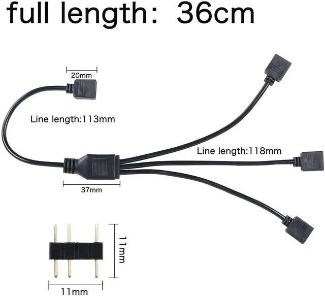 Alt view image 2 of 6 - Vszerda ARGB Splitter Cable 5V 3Pin Addressable RGB 1 to 3 Splitter Cable with Male Pins for Computer Chassis, CPU Cooler and 5V ARGB Fan