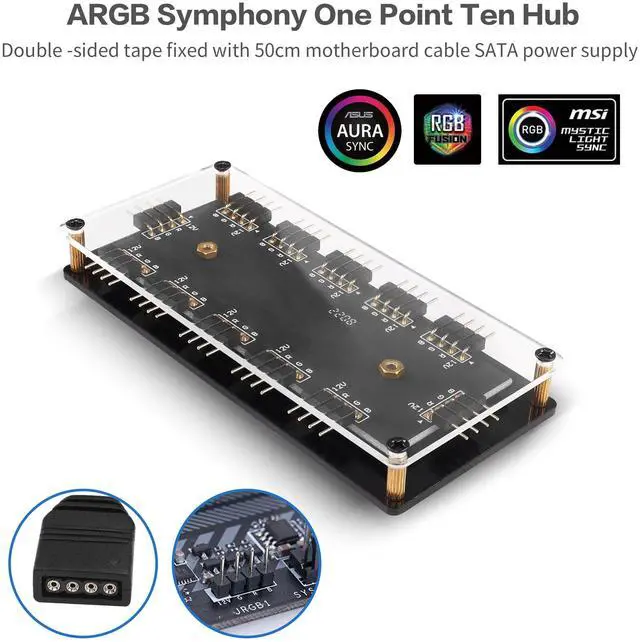 Alt view image 2 of 6 - Vszerda 12V 4Pin RGB LED Splitter 4 Pins LED Splitter Cable LED Strip Connector 1 to 10 Y Splitter for RGB 5050 3528 LED Light Strips with 50CM Extension Cable