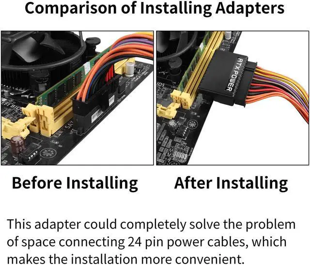 Alt view image 3 of 6 - Vszerda 90 Degree ATX 24Pin Adapter 24Pin ATX Male to Female Power PSU Port 90-Degree Adapter Board for Desktop Motherboard Power Supply