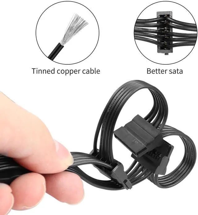 Alt view image 2 of 7 - Vszerda SATA Power Extension Cable 15 Pin SATA 1 Male to 5 Female Splitter Hard Drive Cable for HDDSSDOptical Drives1.6FT/50CM
