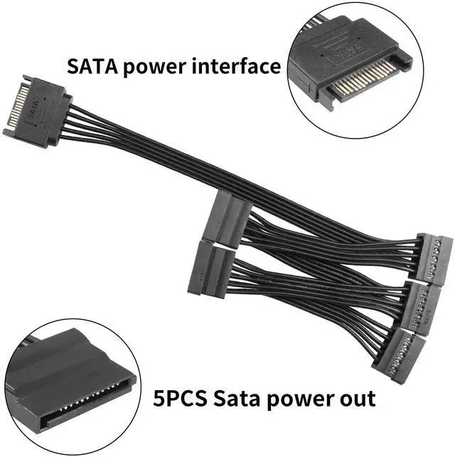 Alt view image 5 of 7 - Vszerda SATA Power Extension Cable 15 Pin SATA 1 Male to 5 Female Splitter Hard Drive Cable for HDDSSDOptical Drives1.6FT/50CM