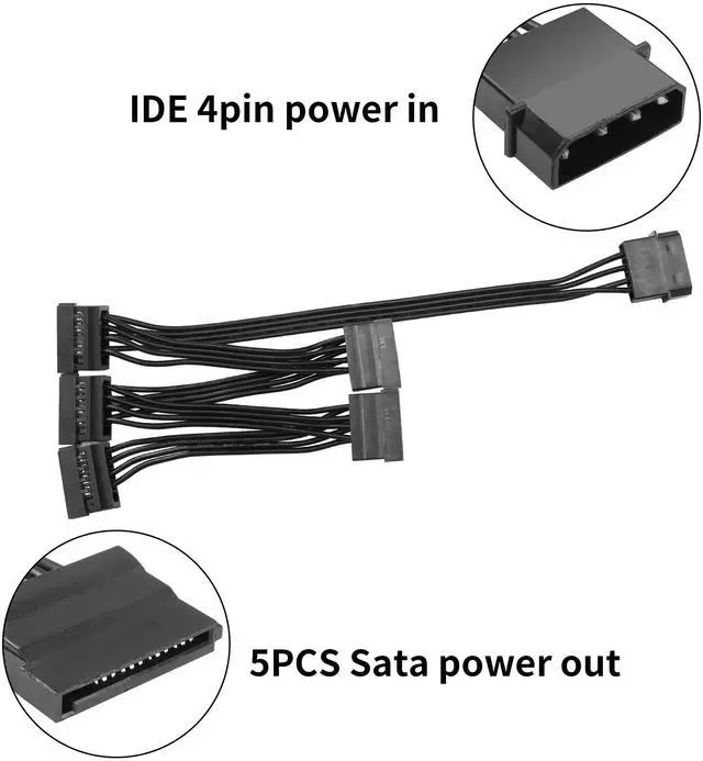 Alt view image 3 of 7 - Vszerda IDE to SATA Power Cable LP4 4 Pin 1 to 5×15 Pin SATA Splitter Supply Adapter Converter Cable for PC Server Hard Drive (1 to 5)