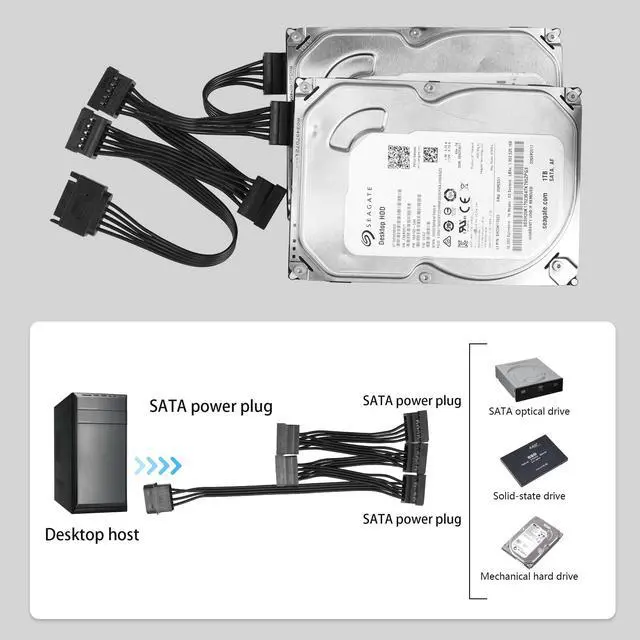 Alt view image 4 of 7 - Vszerda IDE to SATA Power Cable LP4 4 Pin 1 to 5×15 Pin SATA Splitter Supply Adapter Converter Cable for PC Server Hard Drive (1 to 5)
