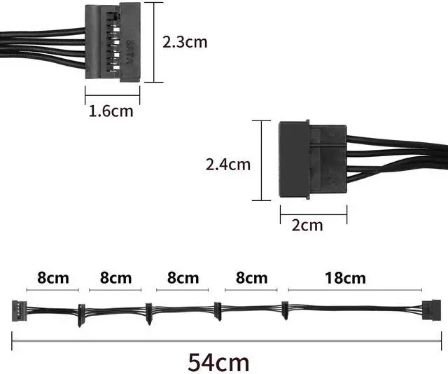 Alt view image 6 of 7 - Vszerda IDE to SATA Power Cable LP4 4 Pin 1 to 5×15 Pin SATA Splitter Supply Adapter Converter Cable for PC Server Hard Drive (1 to 5)