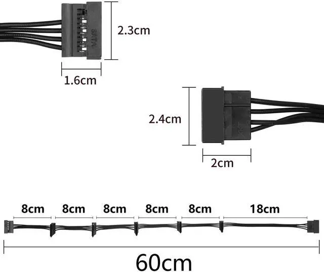 Alt view image 4 of 7 - Vszerda IDE to SATA Power Cable LP4 4 Pin 1 to 6×15 Pin SATA Splitter Supply Adapter Converter Cable for PC Server Hard Drive