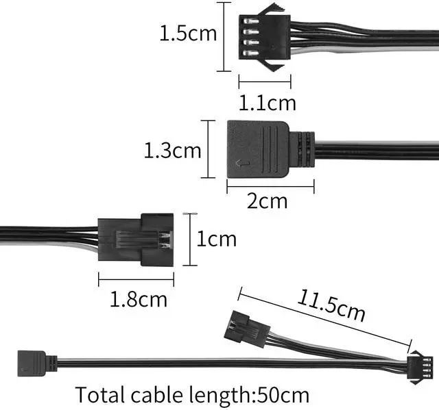 Alt view image 4 of 6 - Vszerda 4 Pin RGB LED Splitter Cable 1.6FT/50CM 12V RGB 4 Pin Cable PWM RGB 4 Pin Adapter for Cases with Multi Colors RGB Control