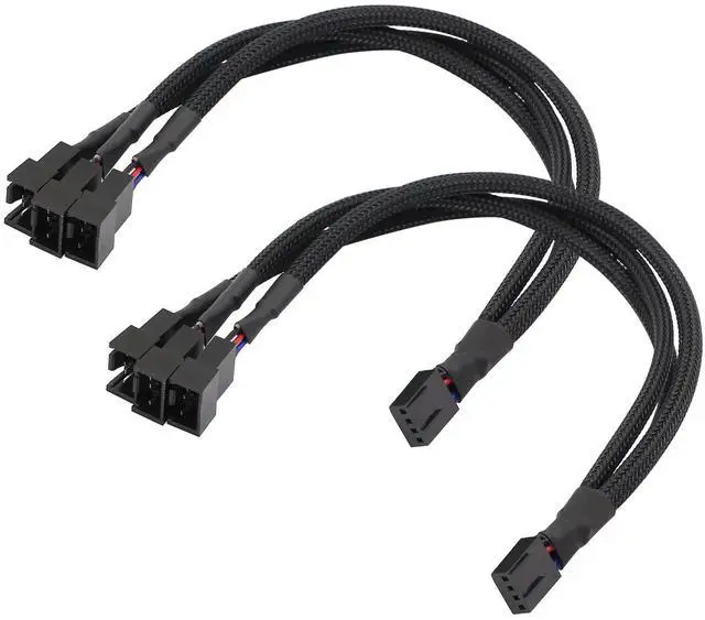 Main image of Vszerda 4-Pin PWM Fan Splitter Cable Black Sleeved PC Fan Power Extension Cable 1 to 3 Converter for Computer ATX Case 4-Pin/3-Pin Cooling Fan Cable1 to 3 2PCS