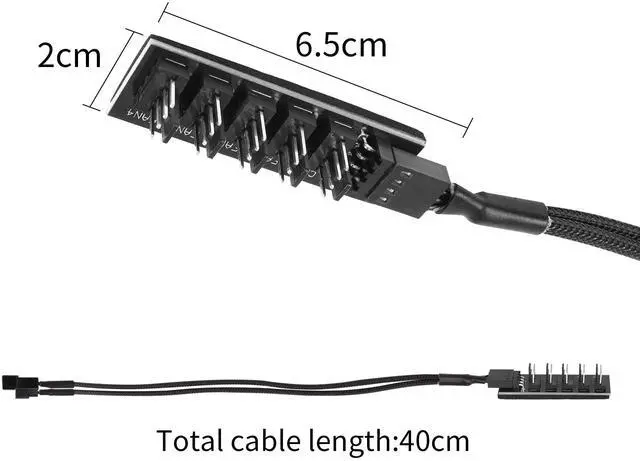 Alt view image 5 of 6 - Vszerda 4 Pin PWM Fan Hub Spliiter, Sleeved 1 to 5 Way PWM PC CPU Cooling Fan Splitter Cable for Computer PC Fan Cable