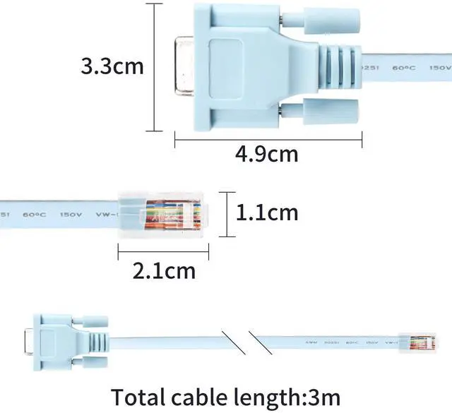 Alt view image 2 of 7 - Vszerda 3M/9.8FT DB9 to RJ45 Console Cable DB9 9 Pin Female Serial Port RS232 to RJ45 Converter Compatible with Cisco Router Switch(Blue)