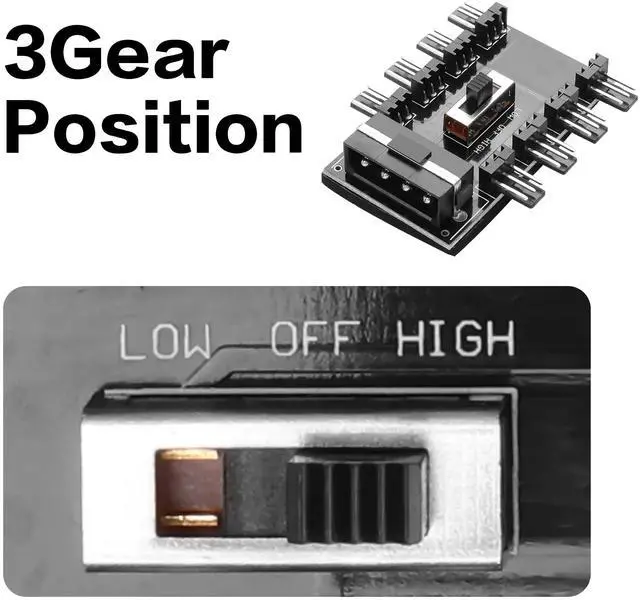 Alt view image 4 of 6 - Vszerda 3 Pin Chassis Fan Hub, 12V 1 to 8 Multi Way Computer Cooling Fan Splitter Controller Hub for PC Desktop Computer MotherboardIDE 4Pin