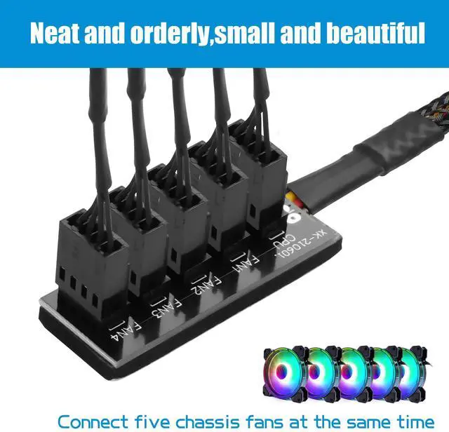 Alt view image 5 of 6 - Vszerda PWM Fan Hub Splitter 2 Pack 1 to 5 Way 4Pin Computer CPU Case Fan Splitter Extension Cord for ATX Computer Case 4-Pin and 3-Pin Cooling Fans