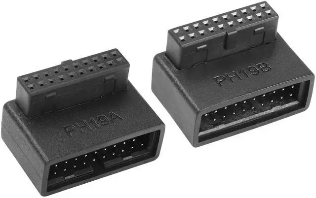 Main image of Vszerda 2PCS USB 3.0 19/20 Pin 90 Degree Adapte USB 3.0 90 Degree Male to Female L Turn Right Angle Socket Motherboard Adapter(PH19A+PH19B)