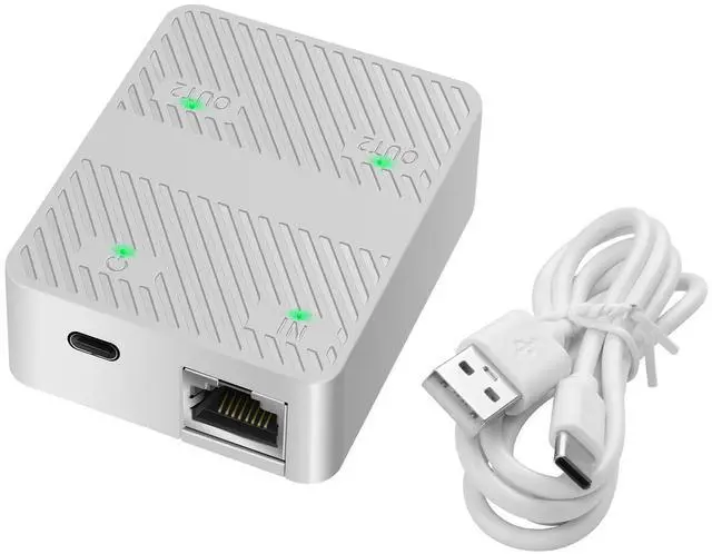 Main image of Vszerda Ethernet Splitter 1 in 2 Out 100Mbps RJ45 Network Extender Adapter with USB C Power Cable, Network LAN Adapter for Cat5/5e/6/7/8 Cable (2 Devices Simultaneously Networking) (White)