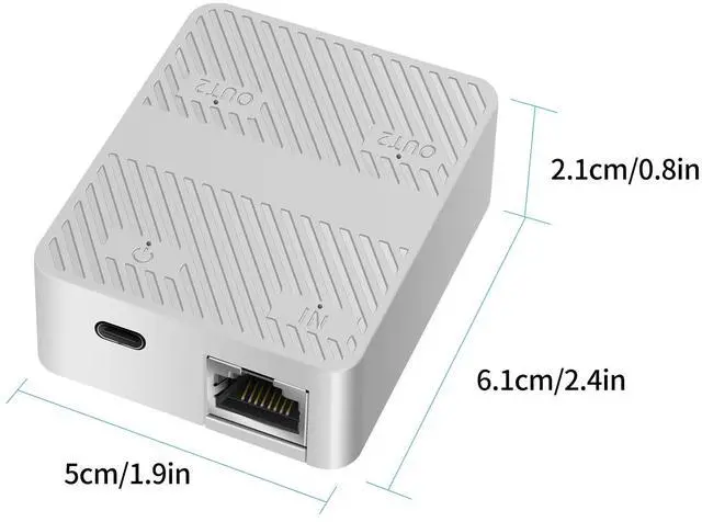 Alt view image 7 of 7 - Vszerda Ethernet Splitter 1 in 2 Out 100Mbps RJ45 Network Extender Adapter with USB C Power Cable, Network LAN Adapter for Cat5/5e/6/7/8 Cable (2 Devices Simultaneously Networking) (White)