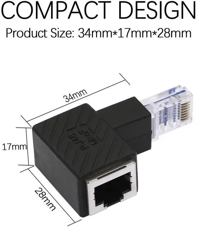 Alt view image 3 of 6 - Vszerda Cat5e/Cat6 RJ45 Ethernet Adapter2Pack 90 Degree Ethernet RJ45 / 8P8C Male to Female Right Angle Adapter Support Cat6 / Cat5e / Cat5 Standard LAN CableDown