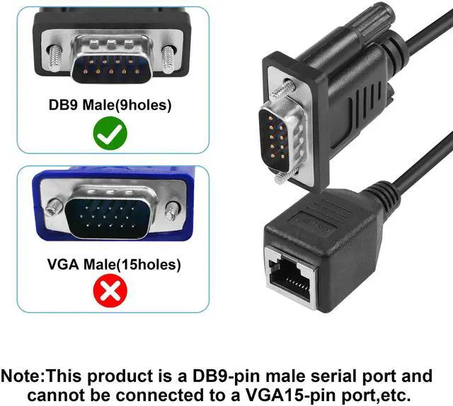 Alt view image 3 of 6 - Vszerda RS232 DB9 to RJ45 Serial Adapter, DB9 9-Pin Serial Port Female & Male to RJ45 Female Cat5/6 Ethernet LAN Console Extender Cable, 2Pack