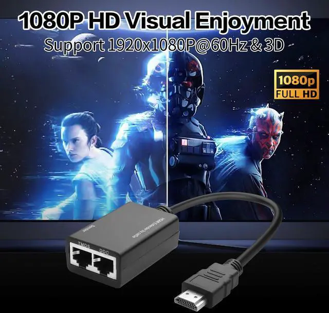 Alt view image 3 of 7 - Vszerda HDMI Extender Over HDMI to Cat5e/6 Network Balun Adapter Converter 100FT/30M Sender Signal Amplifier Repeater Transmitter Support Up to 1080P