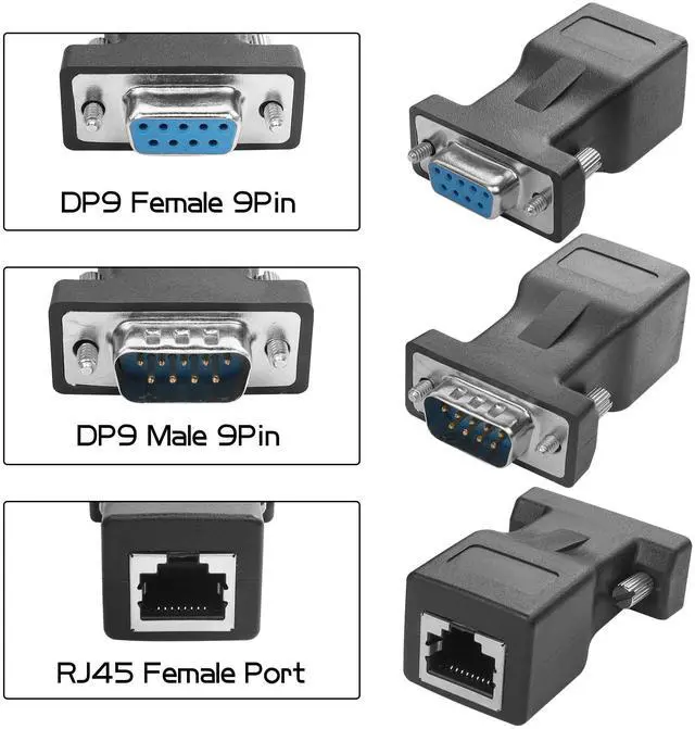 Alt view image 5 of 6 - Vszerda RS232 DB9 to RJ45 Serial Adapter DB9 9-Pin Serial Connector Female/Male to RJ45 Female Cat5/6 Ethernet LAN Console (1 Pair