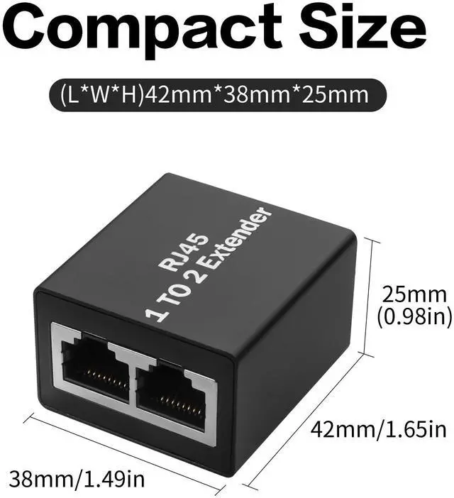 Alt view image 6 of 7 - Vszerda 2 Pcs 1 to 2 Ethernet Splitter Adapter RJ45 Network Extender Splitter Female to Double Female LAN Socket Connector for Cat5e/Cat6/Cat8 (Please Use in Pairs)