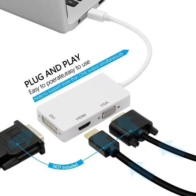 Alt view image 2 of 6 - Vszerda 3-in-1 Mini DP to HDMI, DVI, VGA Adapter 4K Mini Displayport 1.2 Converter,Thunderbolt and Thunderbolt 2 Port Compatible for PC, Projector, Monitor, HDTV