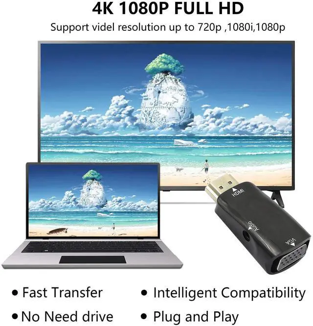 Alt view image 6 of 6 - Vszerda HDMI to VGA Adapter1080P HDMI Male to VGA Female Converter with Audio Compatible with Monitor, Laptop, Computer, PC, Desktop, Projector, HDTV, Chromebook, Ultrabooks and More