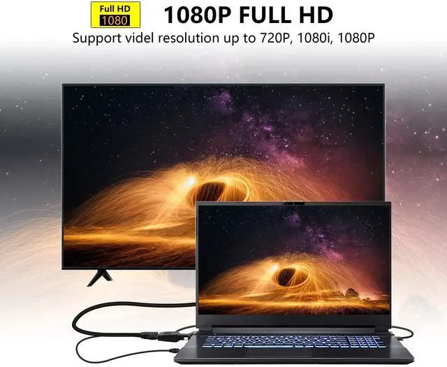 Alt view image 4 of 6 - Vszerda VGA to HDMI Adapter 1080P VGA Male to HDMI Female Converter (Cable)