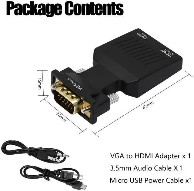 Alt view image 6 of 6 - Vszerda VGA to HDMI Adapter 1080P VGA Male to HDMI Female Converter (Cable)