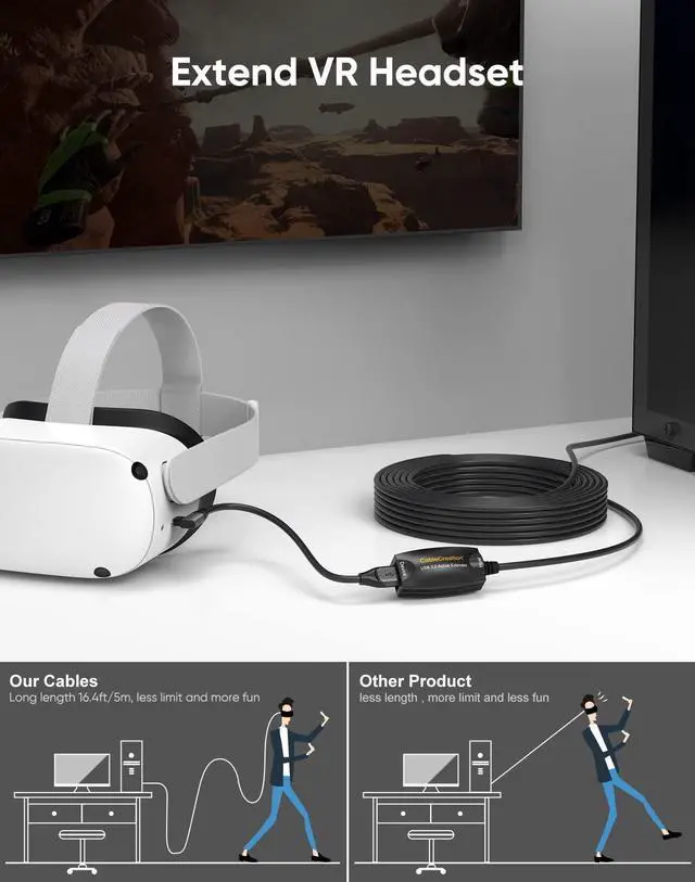 Alt view image 2 of 6 - CableCreation Active USB 3.0 Extension Cable 16.4 FT, USB 3.0 Extender Male to Female Cord with Signal Booster Compatible with Oculus Quest 2, Rift Sensor, Steam VR, Gaming PC, 5M,2 Pack