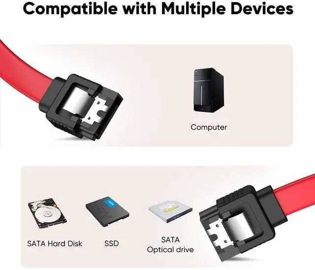 Alt view image 4 of 7 - Vszerda SATA III Cable, [5-Pack] 18-inch SATA III 6.0 Gbps 7pin Female to Female Data Cable with Locking Latch, Red