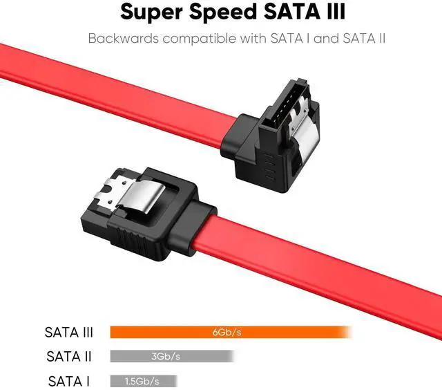 Alt view image 2 of 7 - Vszerda SATA III Cable, [2-Pack] 8-Inch/0.6FT SATA III 6.0 Gbps 7pin Female to Downward Right Angle Female Data Cable with Locking Latch, Support for 2.5'' SSD,3.5''HDD Drive, Red