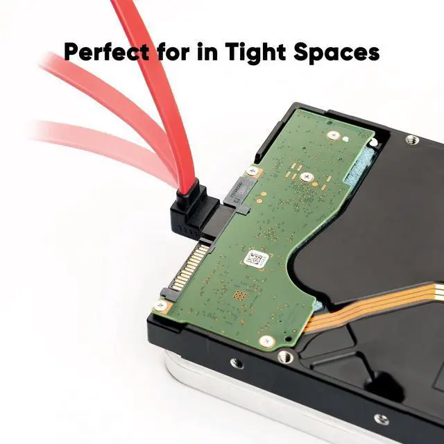 Alt view image 3 of 7 - Vszerda SATA III Cable, [2-Pack] 8-Inch/0.6FT SATA III 6.0 Gbps 7pin Female to Downward Right Angle Female Data Cable with Locking Latch, Support for 2.5'' SSD,3.5''HDD Drive, Red
