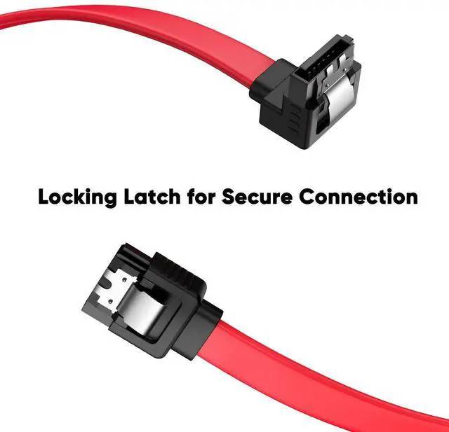 Alt view image 4 of 7 - Vszerda SATA III Cable, [2-Pack] 8-Inch/0.6FT SATA III 6.0 Gbps 7pin Female to Downward Right Angle Female Data Cable with Locking Latch, Support for 2.5'' SSD,3.5''HDD Drive, Red