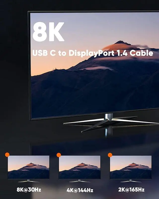 Alt view image 2 of 7 - 8K USB C to DisplayPort Adapter, 40G Type C to Display Port,USB-C to DP 1.4 [8K@60Hz, 4K@144Hz] HDR, Thunderbolt 4/3 Compatible with Valve Index, MacBook, iPhone 15, XPS, Oculus Rift S