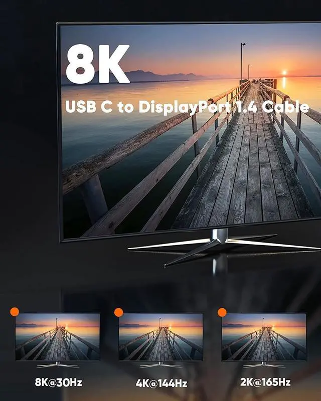Alt view image 2 of 7 - 8K USB C to DisplayPort Adapter, 40G Type C to Display Port,USB-C to DP 1.4 [8K@60Hz, 4K@144Hz] HDR, Thunderbolt 4/3 Compatible with Valve Index, MacBook, iPhone 15, XPS, Oculus Rift S
