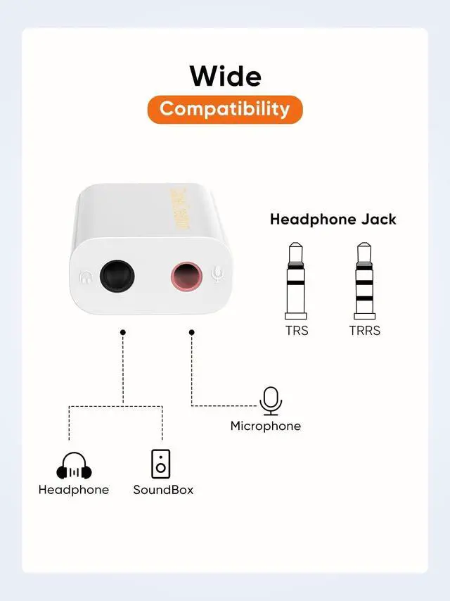 Alt view image 2 of 7 - USB Audio Adapter - External Sound Card with 3.5mm Headphone and Microphone Jack for Windows, Mac, Linux, PC, PS4, Laptops - Plug and Play, No Drivers Needed (White)
