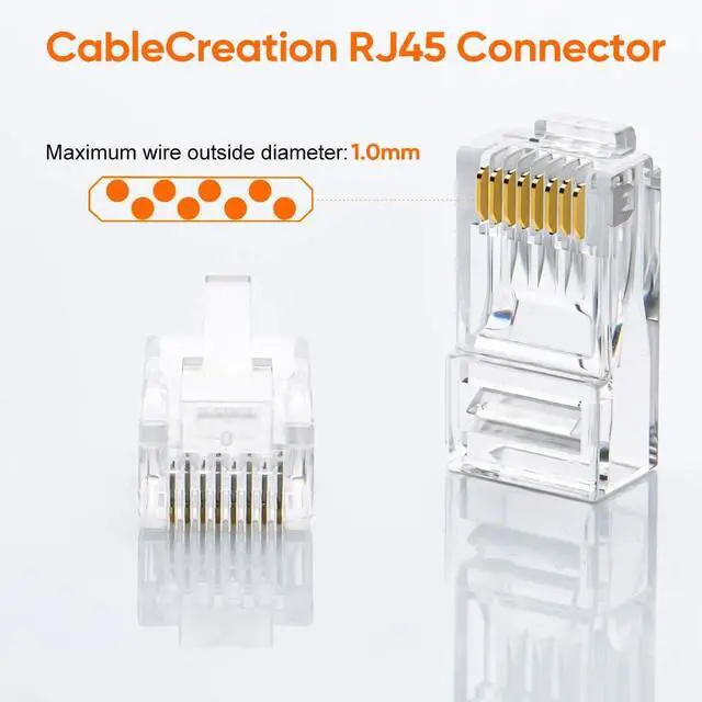 Alt view image 4 of 7 - Vszerda Cat6 RJ45 Connectors, 10-Pack Cat6 RJ45 Ends, Ethernet Cable Crimp Connectors UTP Network Plug for Solid Wire and Standard Cable, Transparent