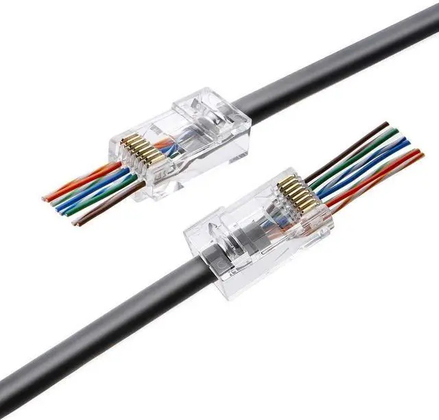 Alt view image 6 of 7 - KEHIPI Cat6 RJ45 Pass Through Connectors, 100-Pack Cat6/Cat5e Gold Plated Modular Plug Unshielded Crimp Connector for Solid or Stranded UTP Ethernet Cable