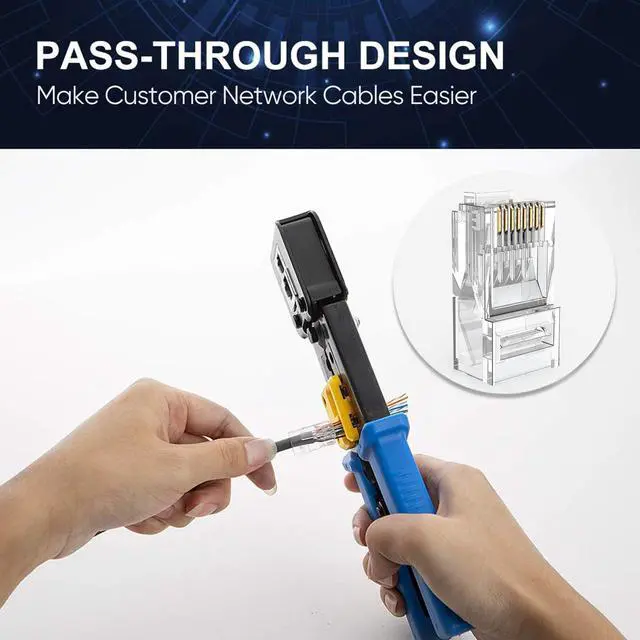 Alt view image 4 of 7 - KEHIPI Cat6 RJ45 Pass Through Connectors, 100-Pack Cat6/Cat5e Gold Plated Modular Plug Unshielded Crimp Connector for Solid or Stranded UTP Ethernet Cable