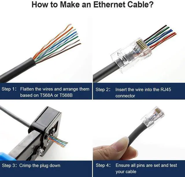 Alt view image 5 of 7 - KEHIPI Cat6 RJ45 Pass Through Connectors, 100-Pack Cat6/Cat5e Gold Plated Modular Plug Unshielded Crimp Connector for Solid or Stranded UTP Ethernet Cable