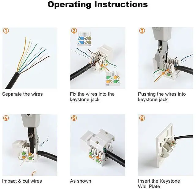Alt view image 6 of 7 - Vszerda Cat6 Keystone Jack RJ45 Keystone Jack, 60-Pack Keystone Cat6 Modular Female Connectors, White