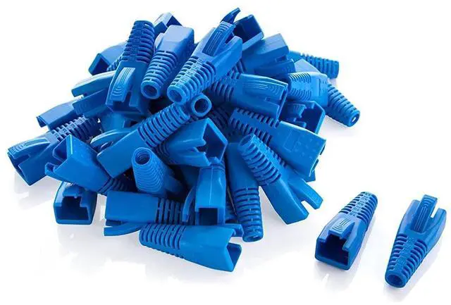 Main image of Vszerda RJ45 Ethernet Network Cable Strain Relief Boot 100-Pack Fits CAT5 CAT5E CAT6 CAT6A, RJ45 Color Coded Cable Connector Plug Cover for Various Diameter LAN Cable, Blue