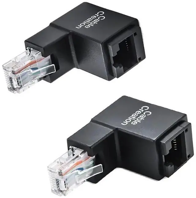 Main image of 2 Pack 90 Degree Ethernet Adapter, Cat5e/Cat6 RJ45 Ethernet Adapter Male to Female