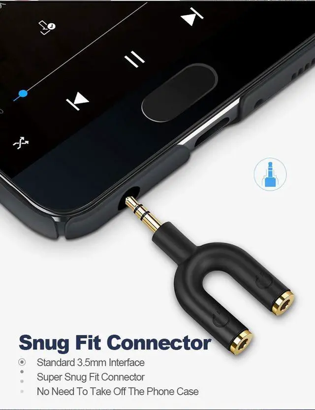 Alt view image 5 of 7 - Headphone Splitter Adapter, 3.5mm Male to 2 Port 3.5mm Female Y Jack Splitter Adaptor Compatible with Headset, Earphone, iPhone, iPad, iPod,Tablets, MP3 Players&More, Black